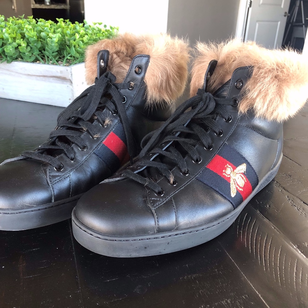 Men's Gucci Ace High-Top Sneaker With Fur Lining